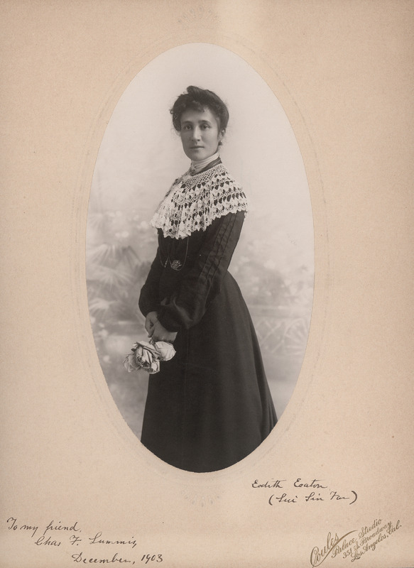 An oval portrait of Edith Eaton with inscription and signature. Coules Palace Studio.