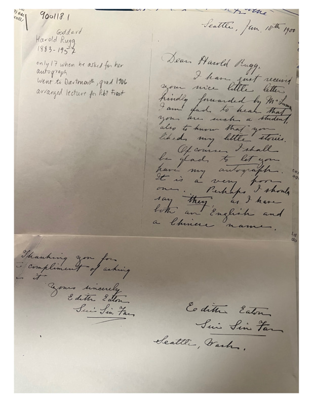 Letter to Harold Rugg with signature